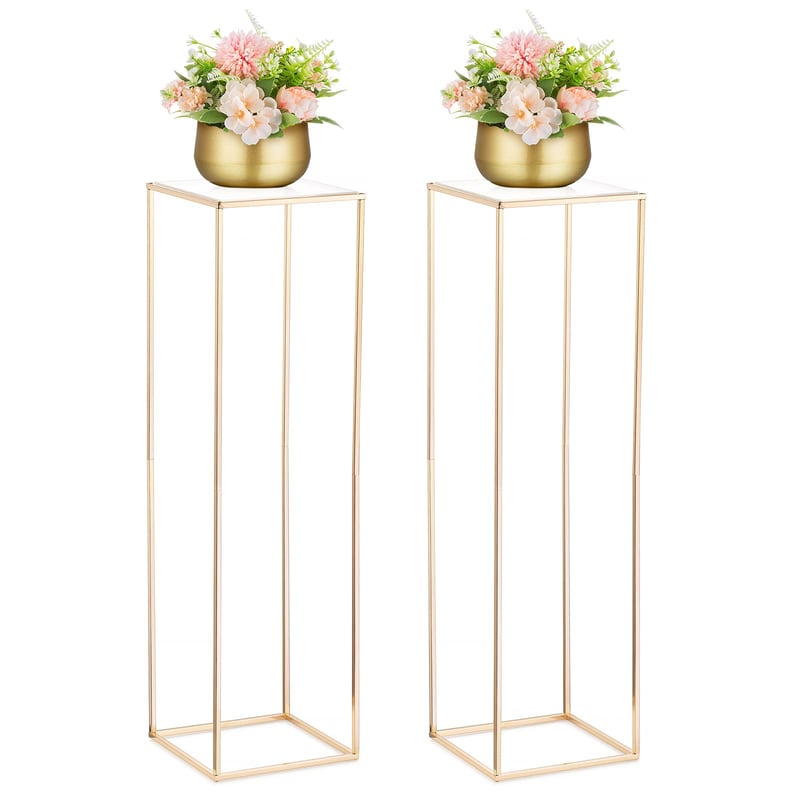 NUPTIO Vaze Aurii pentru Nunta de Aur, Decor de Masă cu Tavă Acrilică - 2 buc. Suport Metalic Geometric pentru Flori, 100 cm Înălțime, pentru Decorațiuni Evenimente Aniversare