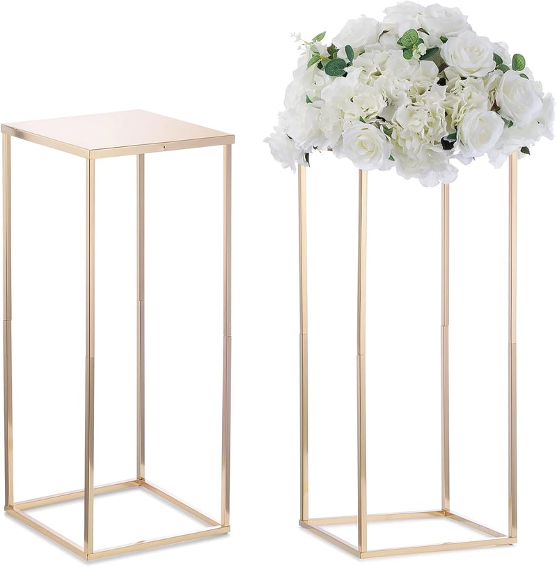 Nuptio Arany Fém Váza Szett - 60 cm Magas Geometrikus Virágtartó Állvány Esküvői Dekorációhoz, Rendezvényekhez - 2 db Négyszögletes Padlóváz