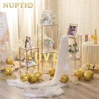 NUPTIO Zlatý kovový stojan na kvety – 60/80/100 cm vysoká, 2-poschodová dekoratívna kovová váza na svadbu a do domácnosti 2
