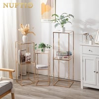 NUPTIO Zlatý kovový stojan na kvety – 60/80/100 cm vysoká, 2-poschodová dekoratívna kovová váza na svadbu a do domácnosti 3