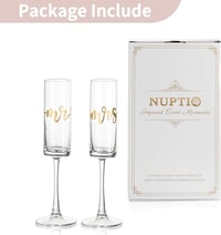 NUPTIO Arany Pezsgőspohár Szett Mr & Mrs Felirattal - 2 db Elegáns Gravírozott Üvegpohár Esküvőre, Évfordulóra, Eljegyzésre 7