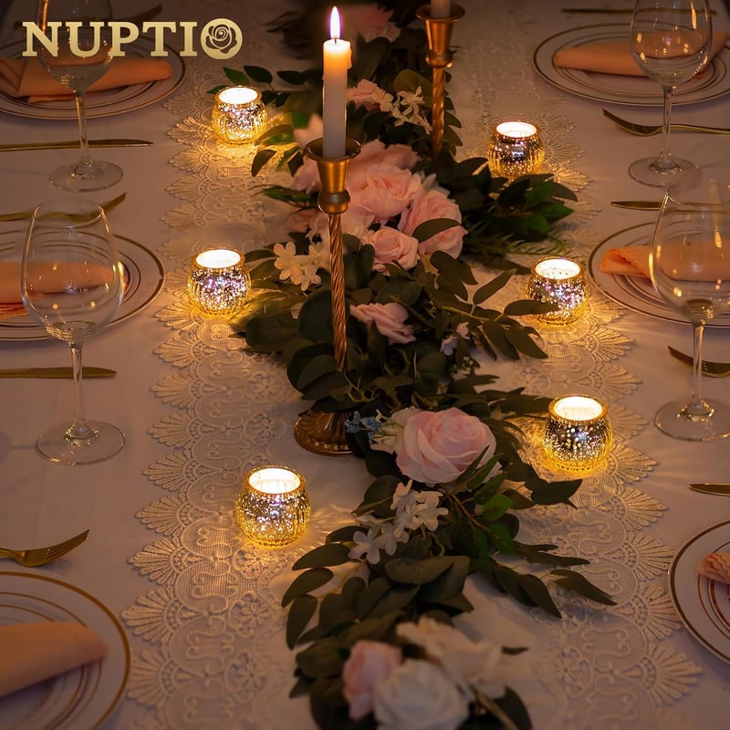 NUPTIO Arany Üveg Mécsestartó Szett - 12 db Bordázott Tök Alakú Gyertyatartó Asztali Dekorációhoz, Vacsorákhoz, Ünnepekhez