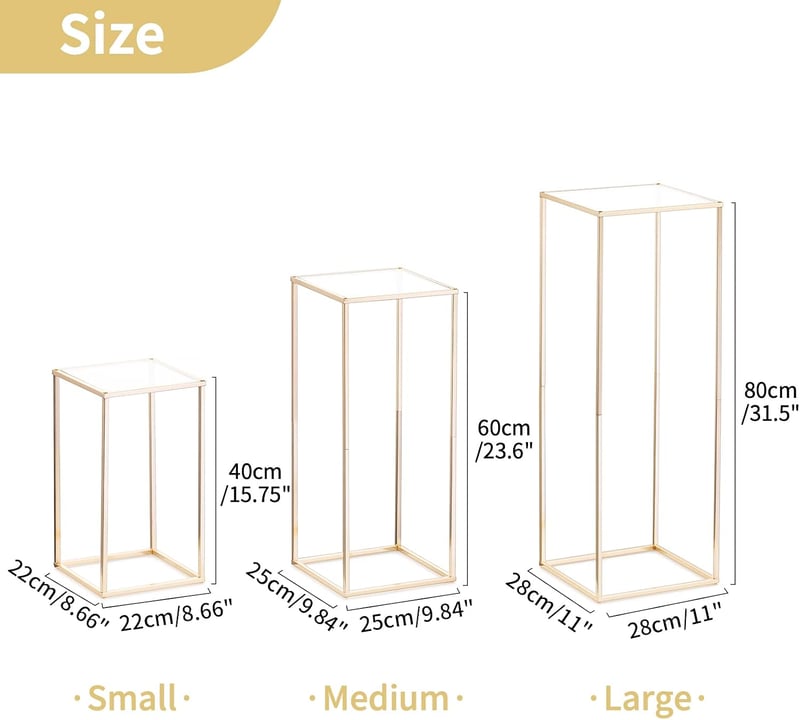Nuptio arany váza esküvői dekorációhoz 3 db magas fém virágállvány 40-80 cm