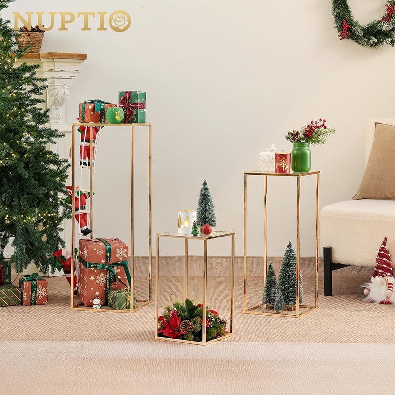 Nuptio arany váza esküvői dekorációhoz 3 db magas fém virágállvány 40-80 cm
