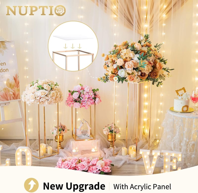 Nuptio arany váza esküvői dekorációhoz 3 db magas fém virágállvány 40-80 cm