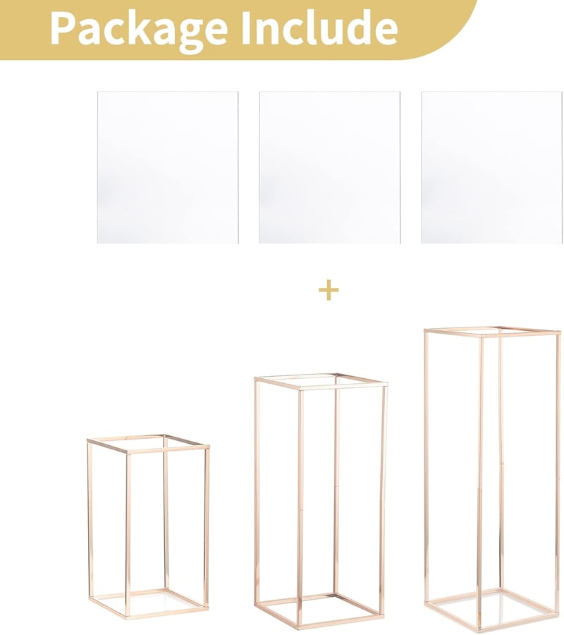 Nuptio arany váza esküvői dekorációhoz 3 db magas fém virágállvány 40-80 cm