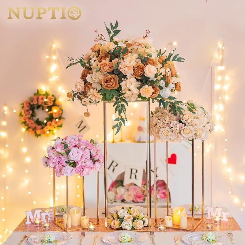 Nuptio arany váza esküvői dekorációhoz 3 db magas fém virágállvány 40-80 cm