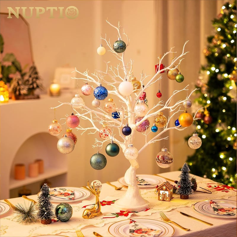 Nuptio Fehér Műfa 80 cm - Dekorációs Ágfa Esküvőre, Karácsonyra, Húsvétra, Halloweenre - Beltéri és Kültéri Díszfa Asztali Dekorációhoz