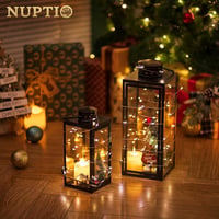 NUPTIO Fekete Fém Lámpás 24 cm - Kültéri-Beltéri Gyertyatartó, Időjárásálló Kerti Dekoráció, Sírmécsestartó, Karácsonyi Dísz 4