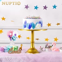 NUPTIO Kerek Fém Tortatartó Állvány - Elegáns Arany Desszert Kínáló Tálca Egyszerű Dizájnnal, 30,5 cm, Beltéri és Kültéri Használatra 4