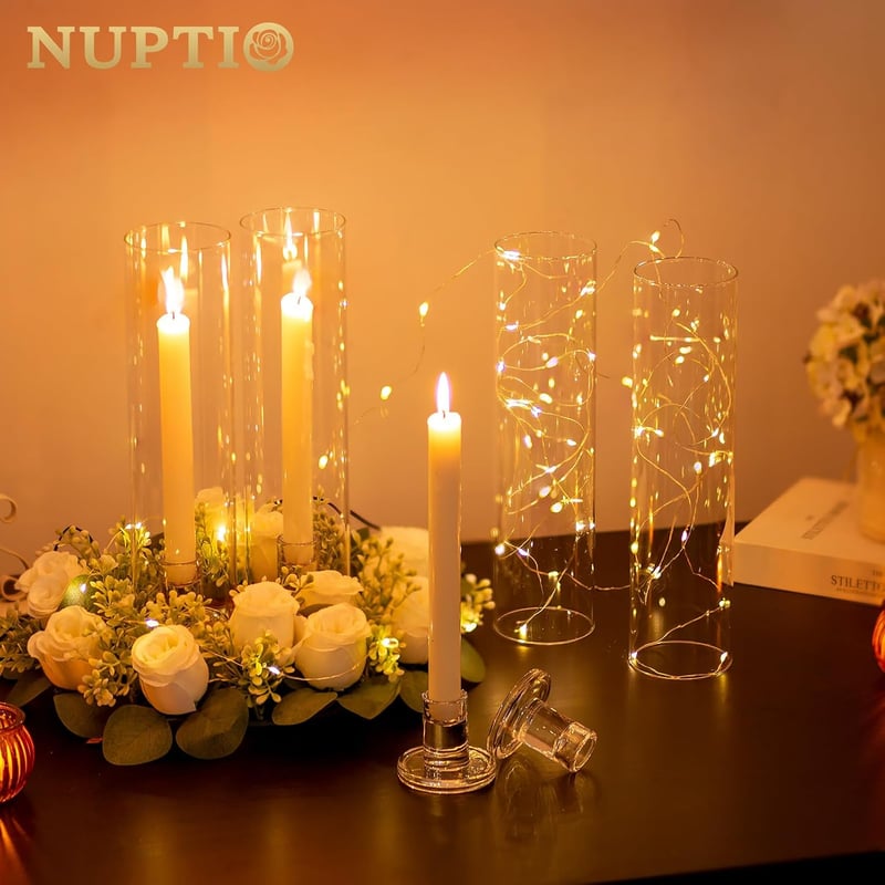 NUPTIO üveg gyertyatartó szett 6 db taper gyertya dekoráció esküvő party asztal
