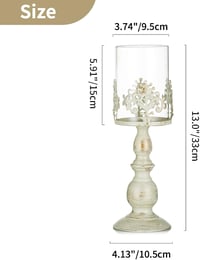 Nuptio Vintage Gyertyatartó Üvegbúrával - Antik Fém Asztali Dekoráció Esküvőre, Rendezvényekre - 33 cm Magas Krém Színű Gyertyatartó Szett ( 4