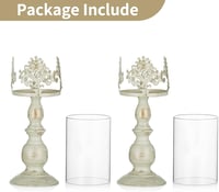 Nuptio Vintage Gyertyatartó Üvegbúrával - Antik Fém Asztali Dekoráció Esküvőre, Rendezvényekre - 33 cm Magas Krém Színű Gyertyatartó Szett ( 5