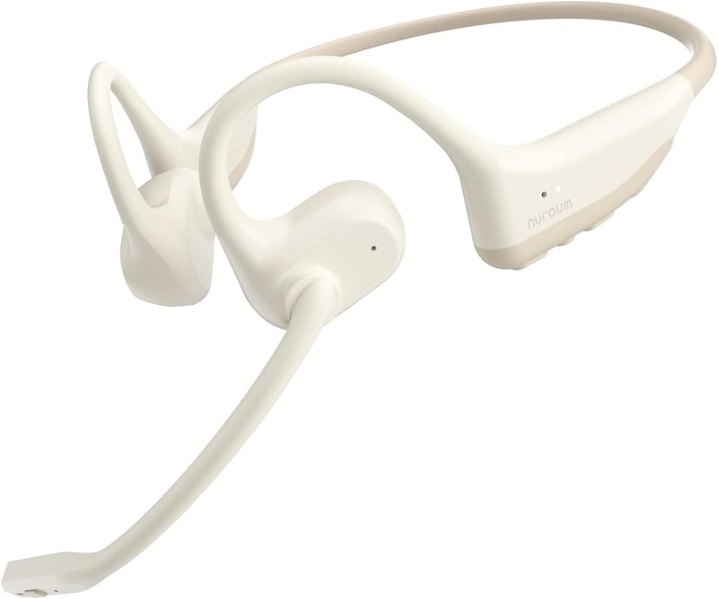 Nuroum OW20B Beige Open Ear Bluetooth fejhallgató zajcsökkentő mikrofonnal, némító kapcsoló, Bluetooth 5.3 dual csatlakozás, 15 óra, irodába