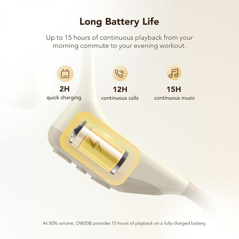 Nuroum OW20B Beige Open Ear Bluetooth fejhallgató zajcsökkentő mikrofonnal, némító kapcsoló, Bluetooth 5.3 dual csatlakozás, 15 óra, irodába