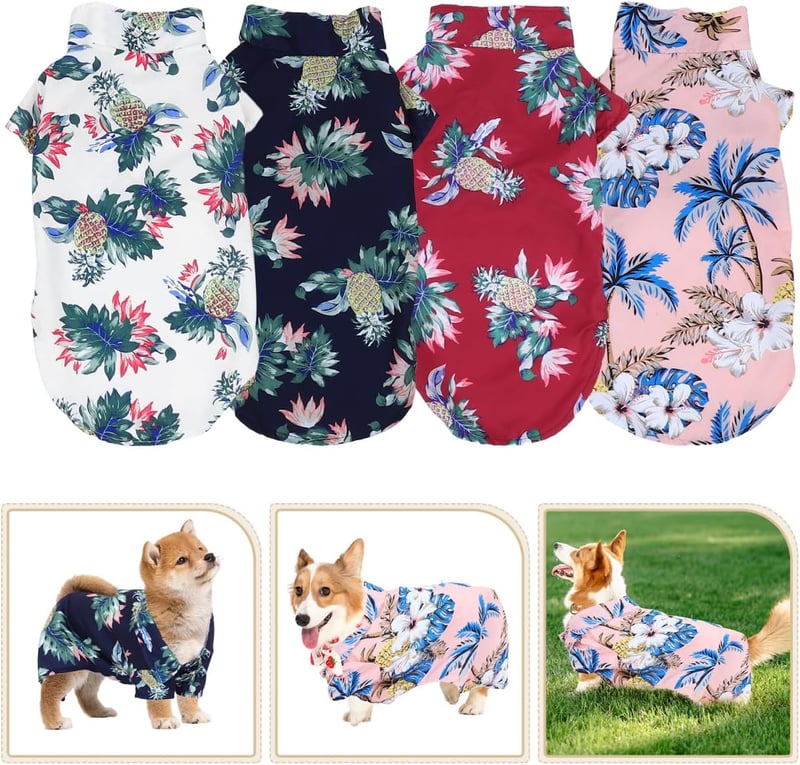 Set 4 Tricouri de Vară pentru Câini NUSITOU - Haine Respirabile pentru Animale de Companie cu Model cu Fructe