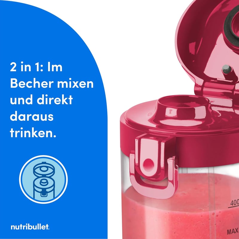 NutriBullet Hordozható Smoothie Mixer 475ml BPA-Mentes Pohár Vezeték Nélküli Töltöltethető