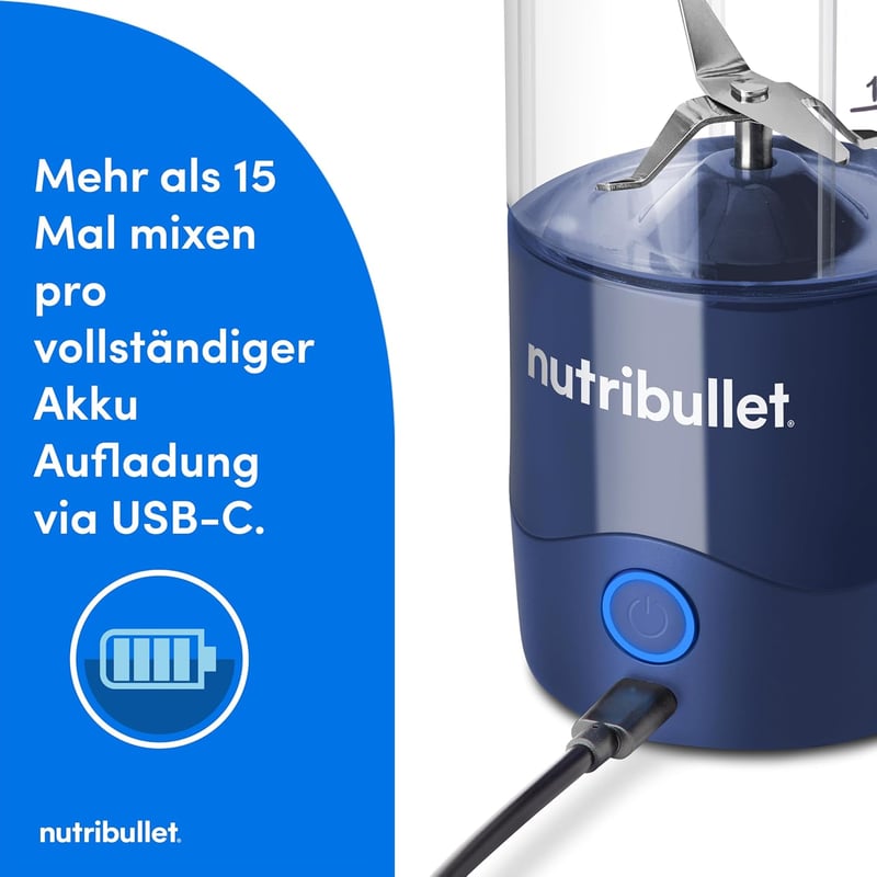 NutriBullet Portable 475ml Smoothie Maker Wireless Akkumulátoros Mini Mixer Kék