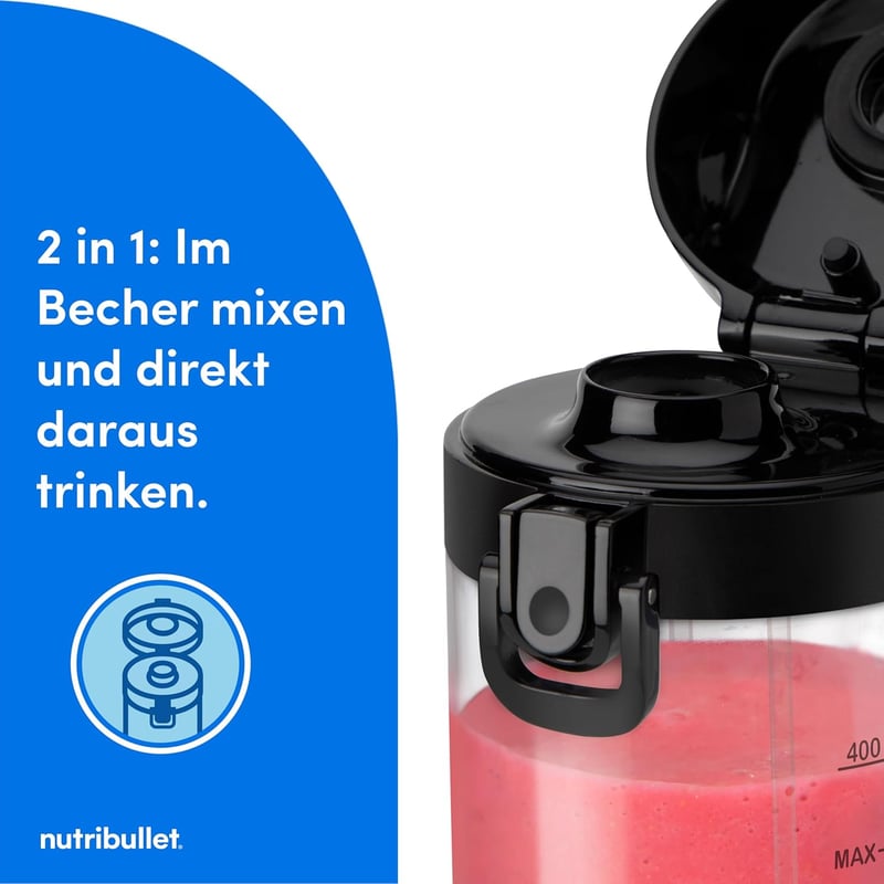NutriBullet Portable 475ml Smoothie Maker Wireless Akkumulátoros Mini Mixer Fekete