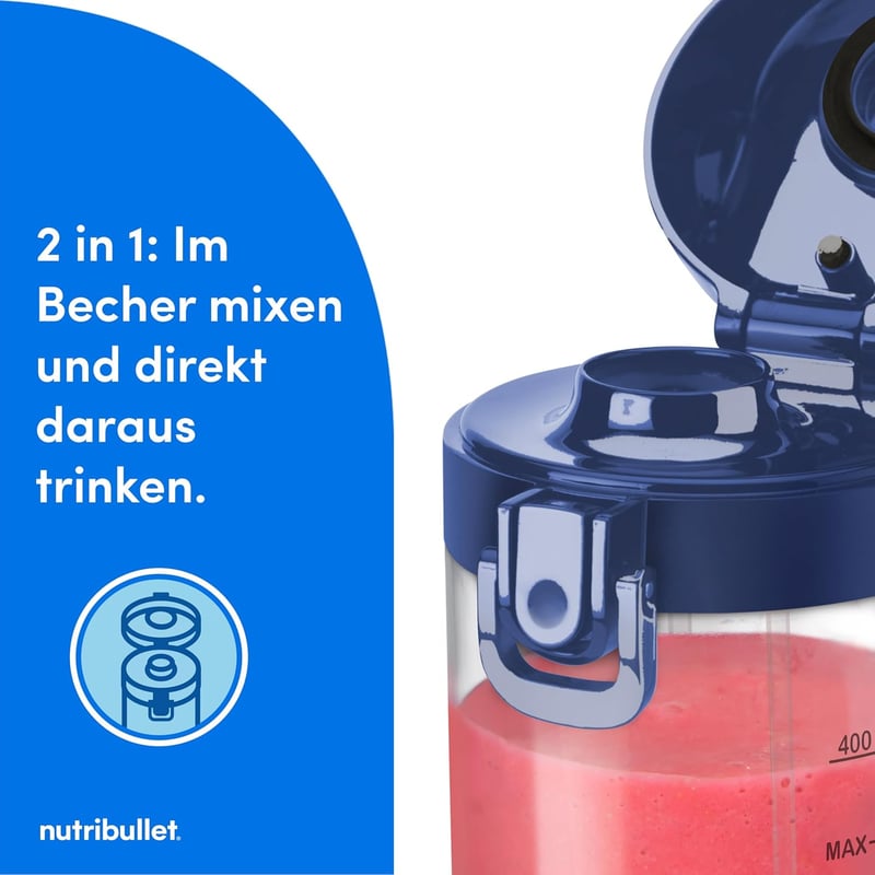 NutriBullet Portable 475ml Smoothie Maker Wireless Akkumulátoros Mini Mixer Kék