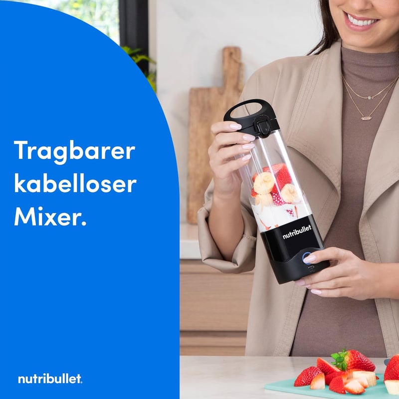NutriBullet Portable 475ml Smoothie Maker Wireless Akkumulátoros Mini Mixer Fekete
