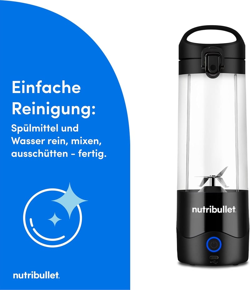 NutriBullet Portable 475ml Smoothie Maker Wireless Akkumulátoros Mini Mixer Fekete