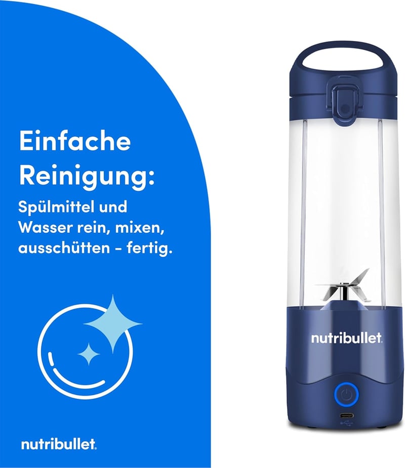 NutriBullet Portable 475ml Smoothie Maker Wireless Akkumulátoros Mini Mixer Kék