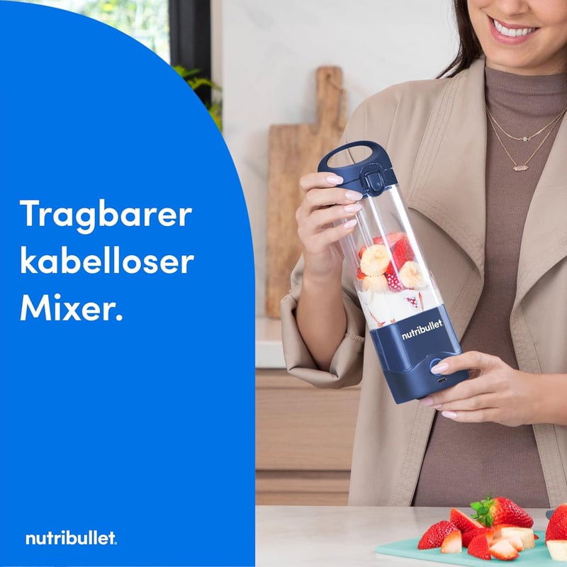 NutriBullet Portable 475ml Smoothie Maker Wireless Akkumulátoros Mini Mixer Kék