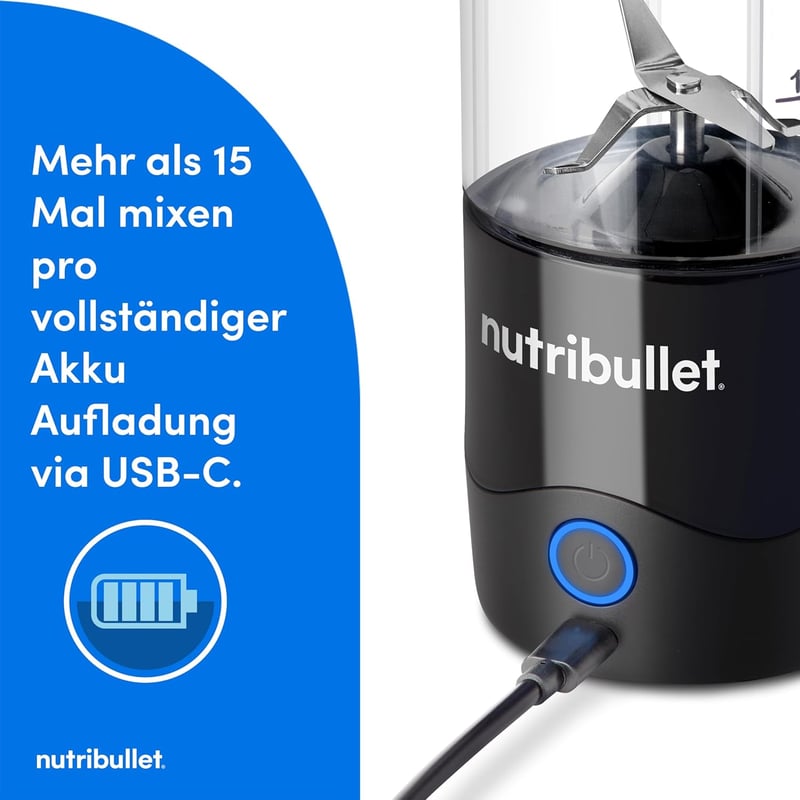 NutriBullet Portable 475ml Smoothie Maker Wireless Akkumulátoros Mini Mixer Fekete
