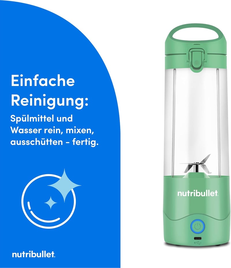 NutriBullet Portable NBP003LG Hordozható Turmixgép 475ml, Újratölthető, USB-C, Világoszöld