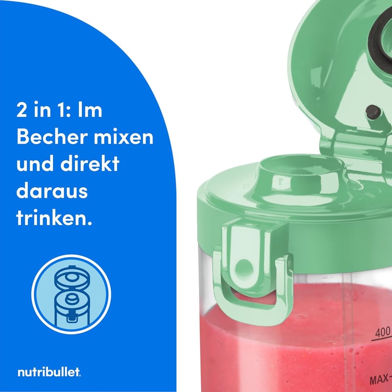 NutriBullet Portable NBP003LG Hordozható Turmixgép 475ml, Újratölthető, USB-C, Világoszöld