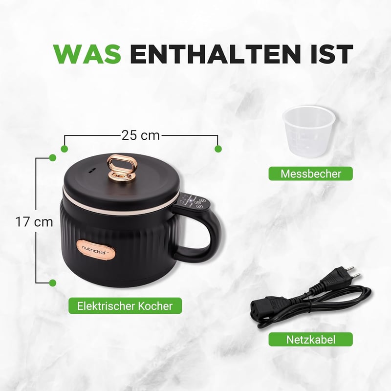 NutriChef 1.6L Hordozható Elektromos Rizsfőző & Ebédkészítő 6 Funkcióval Fekete