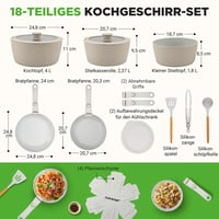 Set de vase ceramică NutriChef 18 piese, crem, cu mâner detașabil, inducție, antiaderent, stivuibil, rezistent la cuptor, pentru toate tipurile de plită 8