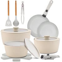 Set de vase ceramică NutriChef 18 piese, crem, cu mâner detașabil, inducție, antiaderent, stivuibil, rezistent la cuptor, pentru toate tipurile de plită 1