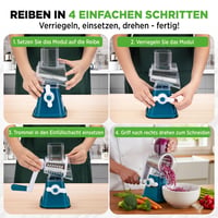 NutriChef 3 u 1 ručni ribež za sir s bubnjem na ručni pogon - 3 nastavka za fino, srednje i trakasto ribanje - protuklizna vakuumska baza - 2