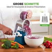 NutriChef 3 u 1 ručni ribež za sir s bubnjem na ručni pogon - 3 nastavka za fino, srednje i trakasto ribanje - protuklizna vakuumska baza - 5