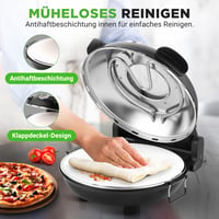 Elektrická pec na pizzu NutriChef s 30 cm kamennou doskou, 1200 W, do 426 °C, horný/spodný ohrev, regulácia teploty, vyberateľný tanier, s príslušenstvom, čierna 6
