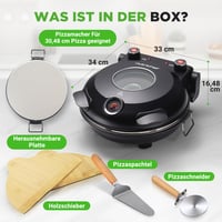 Elektrická pec na pizzu NutriChef s 30 cm kamennou doskou, 1200 W, do 426 °C, horný/spodný ohrev, regulácia teploty, vyberateľný tanier, s príslušenstvom, čierna 7