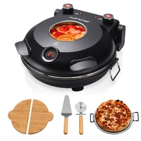 Elektrická pec na pizzu NutriChef s 30 cm kamennou doskou, 1200 W, do 426 °C, horný/spodný ohrev, regulácia teploty, vyberateľný tanier, s príslušenstvom, čierna 1