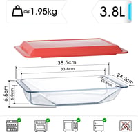 NUTRIUPS 3.8L Lasagne Sütőtál Boroszilikát Üveggel, Fedővel, 38,6x24,2cm 2