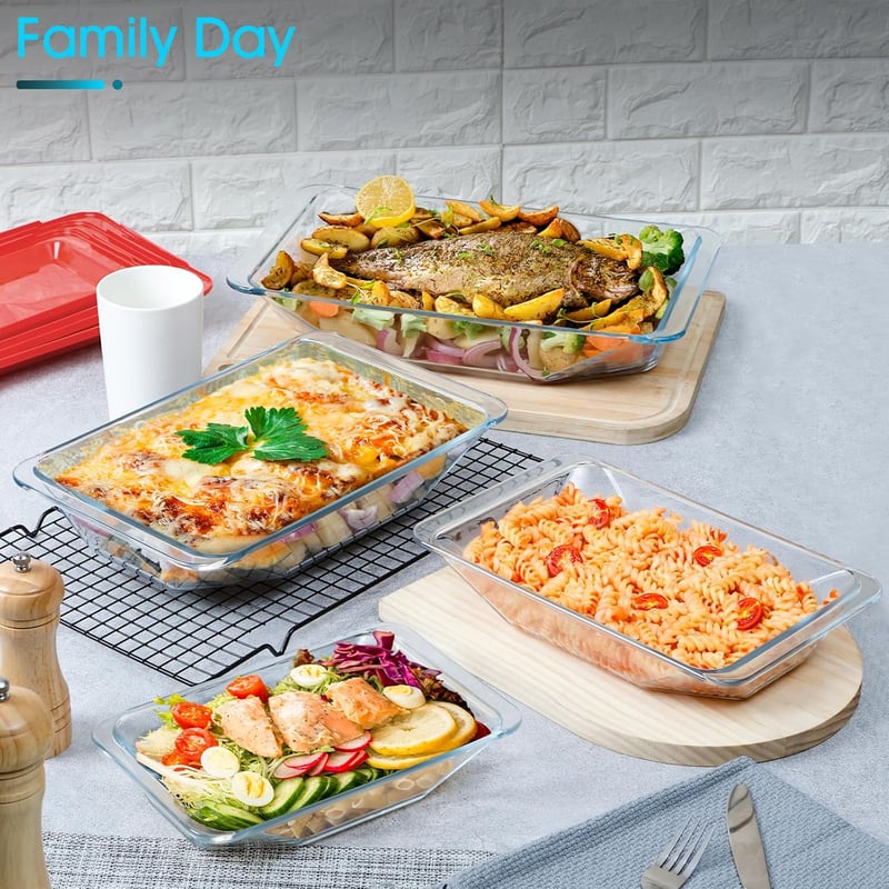 NUTRIUPS 3.8L Lasagne Sütőtál Boroszilikát Üveggel, Fedővel, 38,6x24,2cm