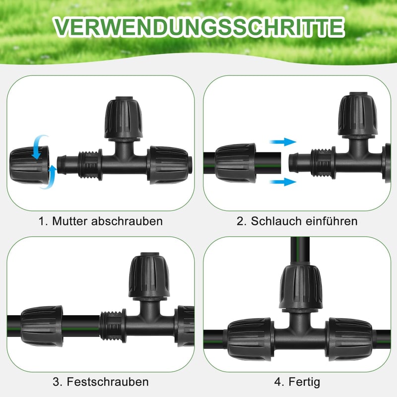 Nuyoah 1/2 Colos Micro Drip T Csatlakozó 13mm Öntözőcsatornához Barbed Tee Elosztó