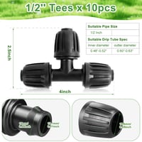 Nuyoah 1/2 Colos Micro Drip T Csatlakozó 13mm Öntözőcsatornához Barbed Tee Elosztó 2