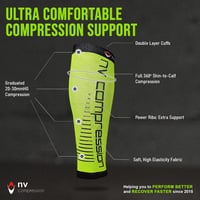 NV Compression lábszár kompressziós harisnya futáshoz, kerékpározáshoz, sporthoz - L-XL (14-19" / 36-48cm), Fluo Yellow/Black Stripes 4