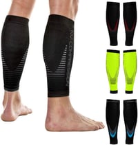 NV Compression lábszár kompressziós harisnya futáshoz, kerékpározáshoz, sporthoz - L-XL (14-19" / 36-48cm), Fluo Yellow/Black Stripes 1