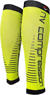 NV Compression lábszár kompressziós harisnya futáshoz, kerékpározáshoz, sporthoz - L-XL (14-19" / 36-48cm), Fluo Yellow/Black Stripes 2