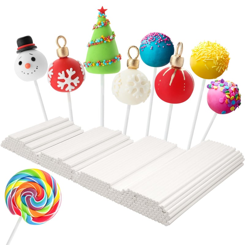 Bețe pentru Cake Pops NVGVUP, 400 bucăți, mâner din hârtie albă, dimensiuni de 8 cm, 10 cm, 12 cm, 15 cm, pentru decorarea prăjiturilor