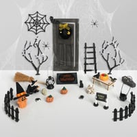 Kísérteties Halloween-party: törpeajtó-dekor + 80 LED-es pókhálófény + szellem-tök füzér + varázslóköpeny 2