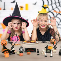 NVGVUP Halloweenska dekorácia do domčeka pre bábiky, miniatúrna súprava trpasličích dverí, pavúk, netopier, tekvica, kostra, náhrobný kameň, metla, čarodejnica, čierna, 20x15x10 cm 4
