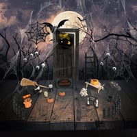 NVGVUP Halloweenska dekorácia do domčeka pre bábiky, miniatúrna súprava trpasličích dverí, pavúk, netopier, tekvica, kostra, náhrobný kameň, metla, čarodejnica, čierna, 20x15x10 cm 3